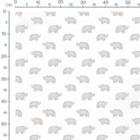 Tissu - Rhinocéros gris sur blanc