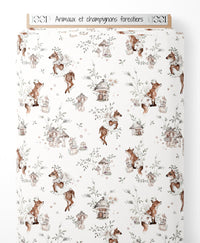 Tissu - Animaux et champignons forestiers