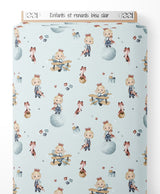 Tissu - Enfants et renards bleu clair