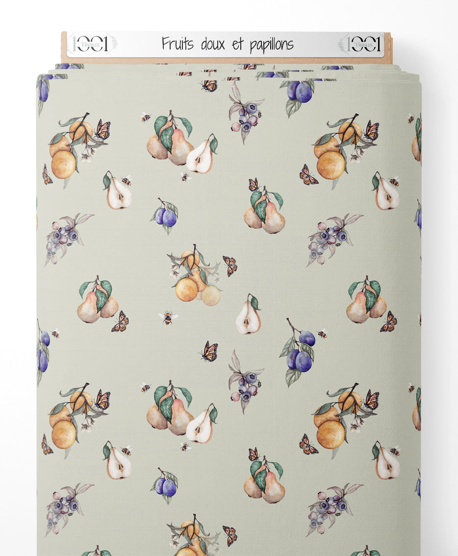 Tissu - Fruits doux et papillons