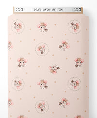 Tissu - Souris dorées sur rose
