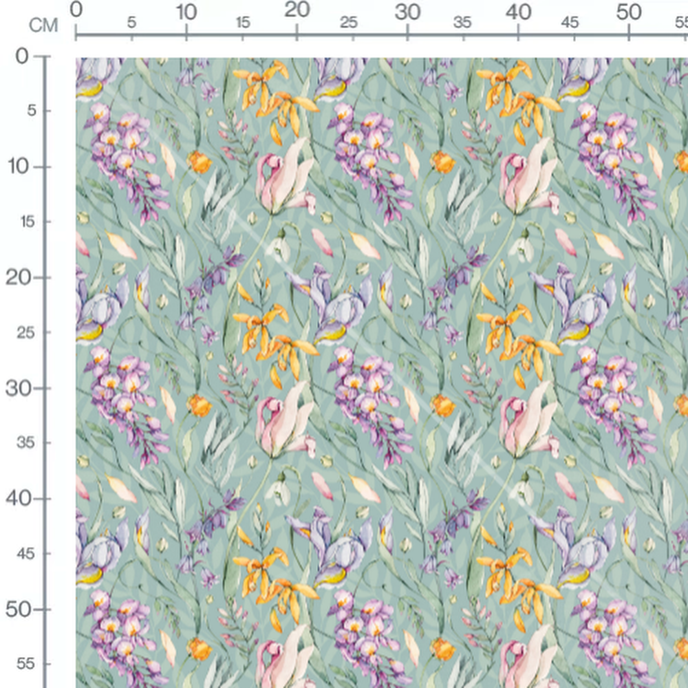 Tissu - Fleurs aquarelle fond vert