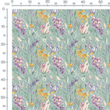 Tissu - Fleurs aquarelle fond vert