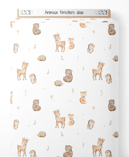Tissu - Animaux forestiers doux