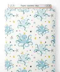 Tissu - Poulpes couronnés bleus