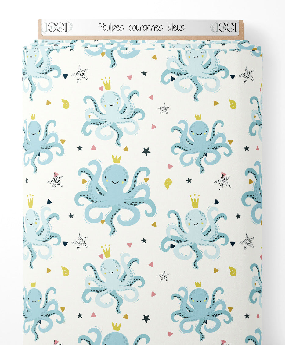 Tissu - Poulpes couronnés bleus