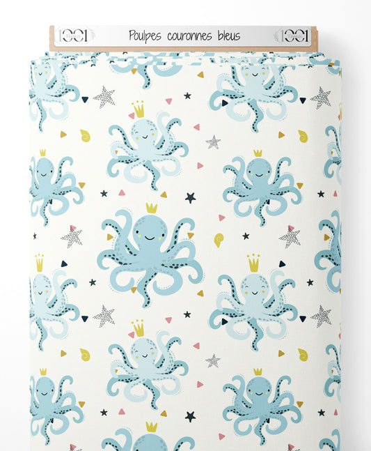 Tissu - Poulpes couronnés bleus
