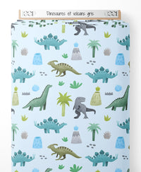 Tissu - Dinosaures et volcans gris