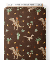 Tissu - Renard sur dinosaure marron