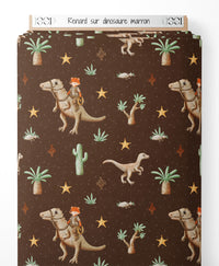 Tissu - Renard sur dinosaure marron