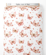 Tissu - Papillons roses et fleurs