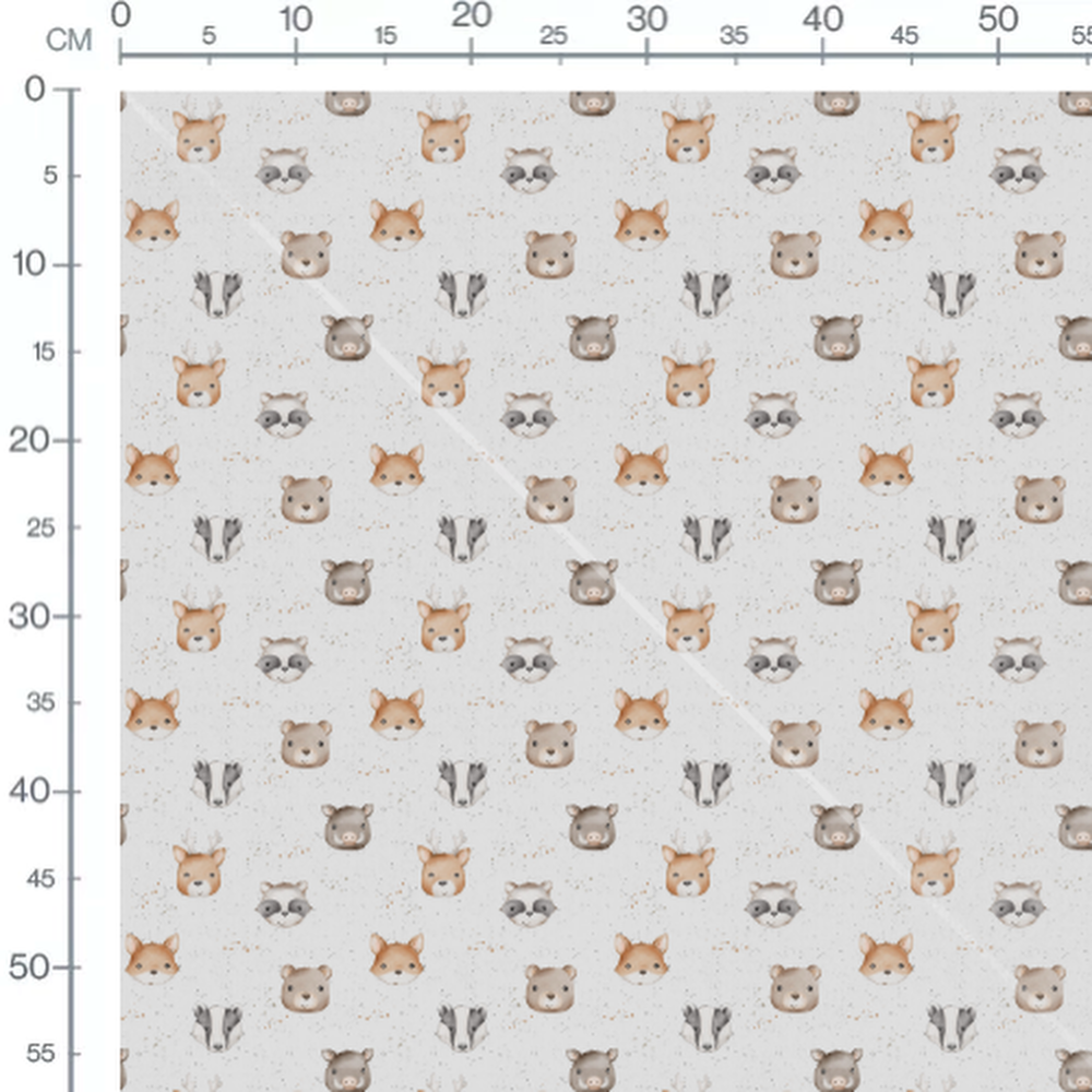 Tissu - Têtes d'animaux sur fond blanc