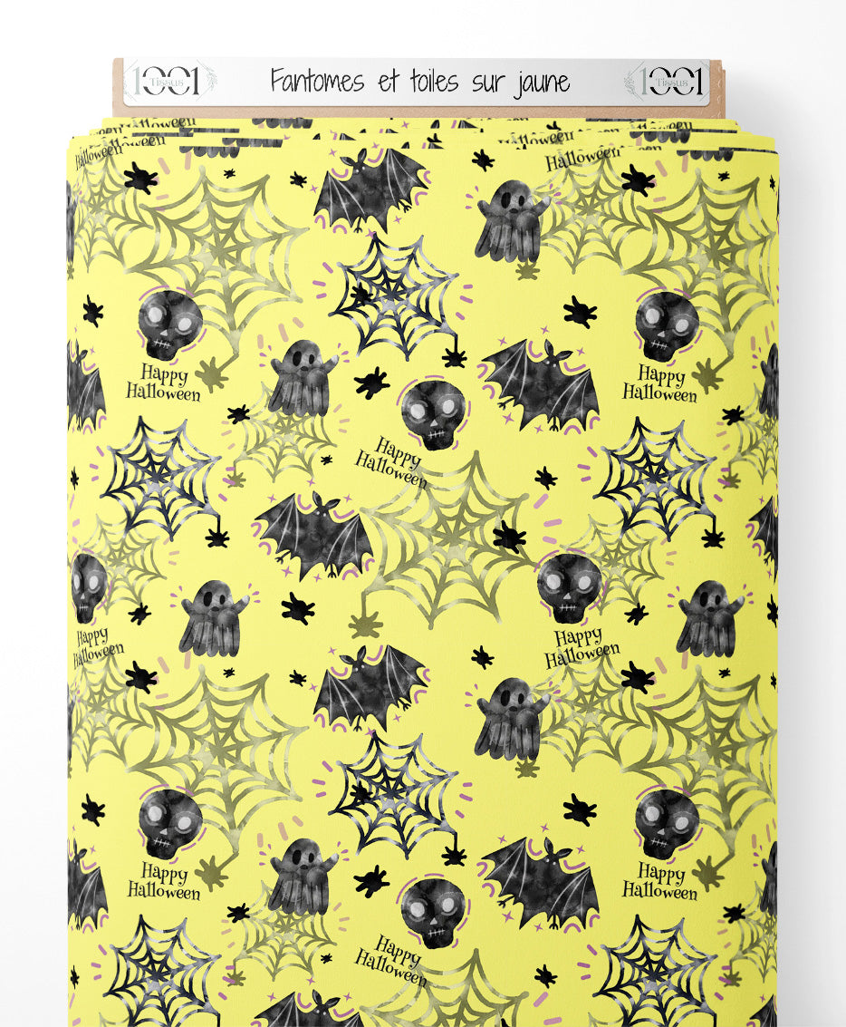 Tissu - Fantômes et toiles sur jaune