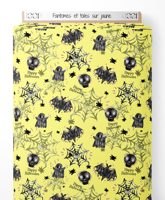 Tissu - Fantômes et toiles sur jaune