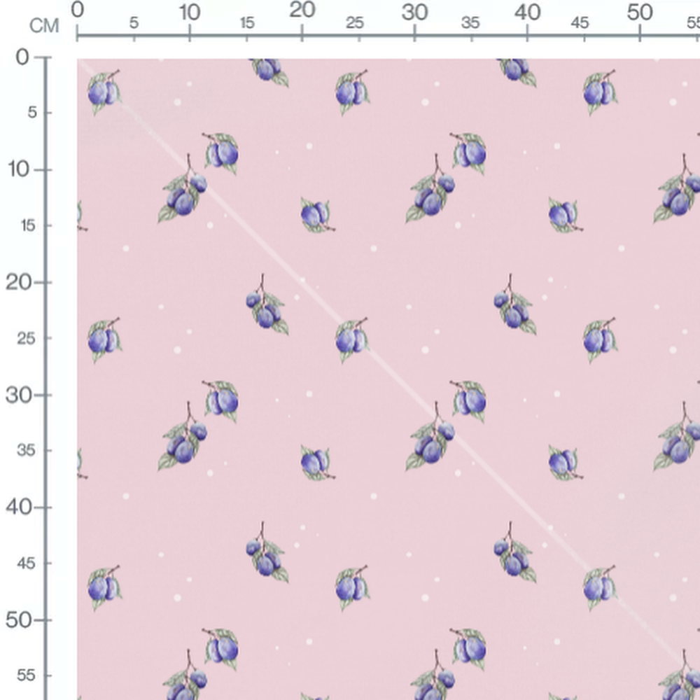Tissu - Prunes sur fond rose