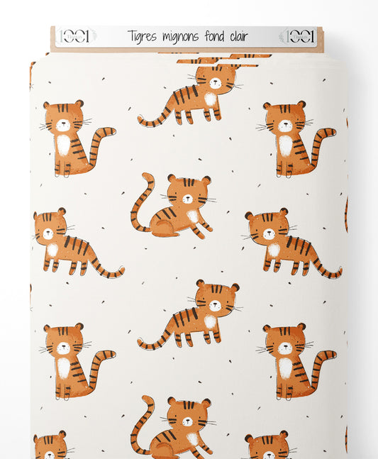 Tissu - Tigres mignons sur fond clair