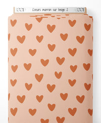 Tissu - Cœurs marron sur beige 2