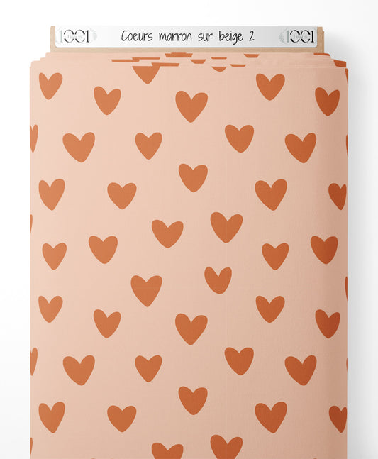 Tissu - Cœurs marron sur beige 2
