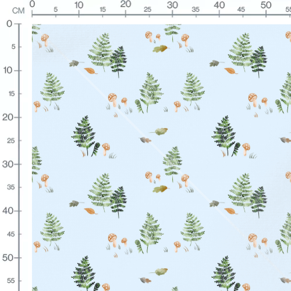 Tissu - Fougères vertes sur fond bleu