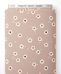 Tissu - Marguerites blanches souriantes