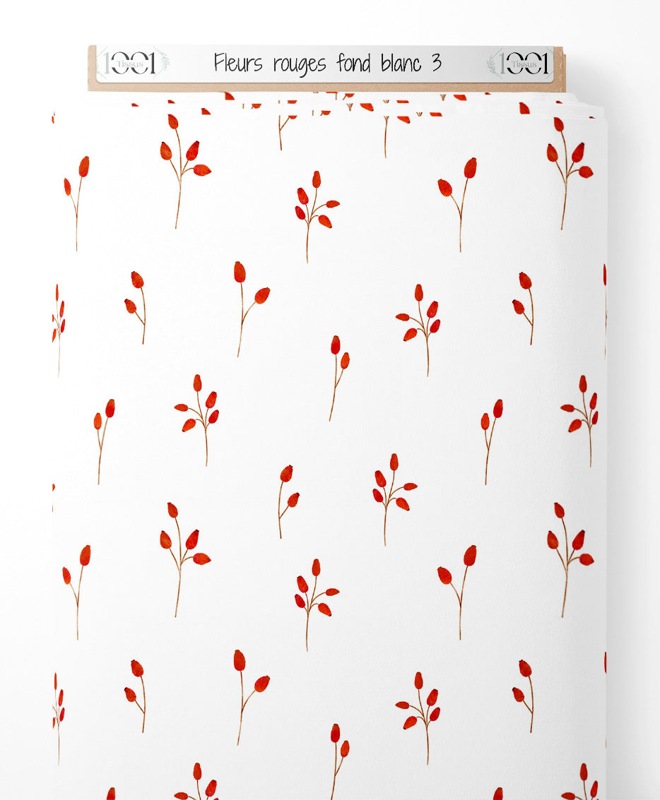 Tissu - Fleurs rouges sur fond blanc 3