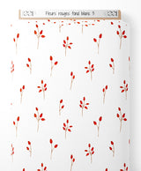 Tissu - Fleurs rouges sur fond blanc 3