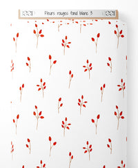 Tissu - Fleurs rouges sur fond blanc 3
