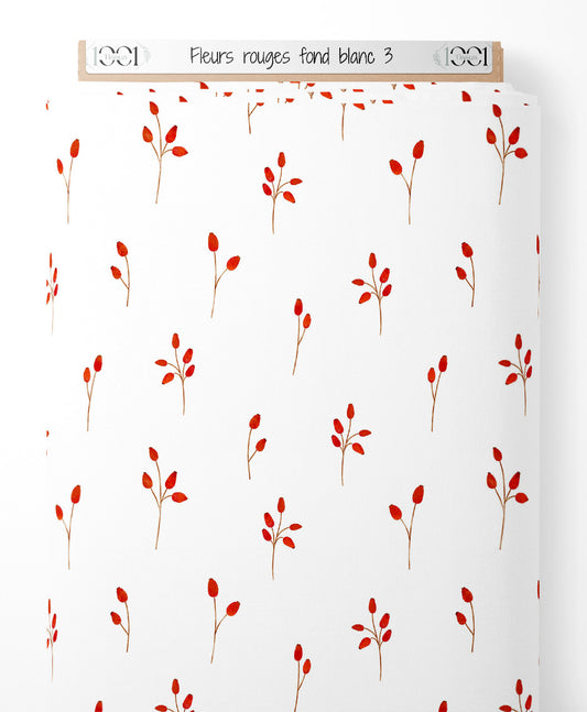 Tissu - Fleurs rouges sur fond blanc 3