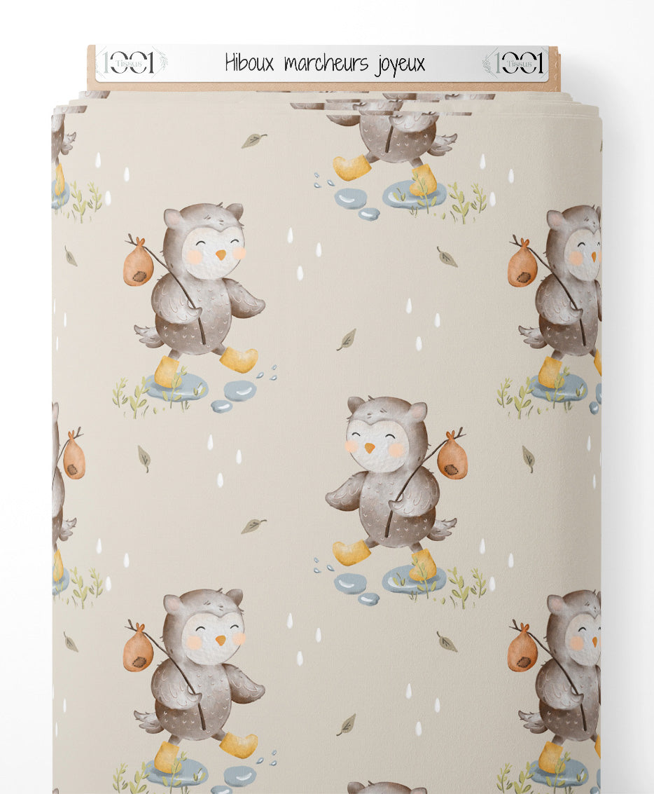 Tissu - Hiboux marcheurs joyeux