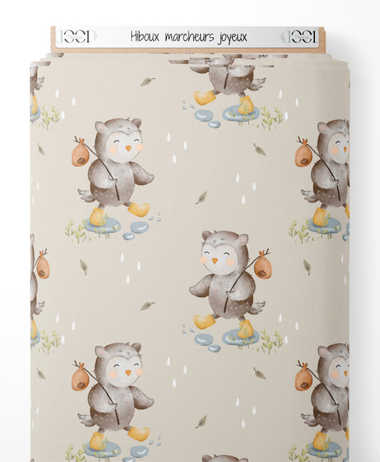 Tissu - Hiboux marcheurs joyeux