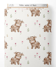 Tissu - Petites vaches et fleurs