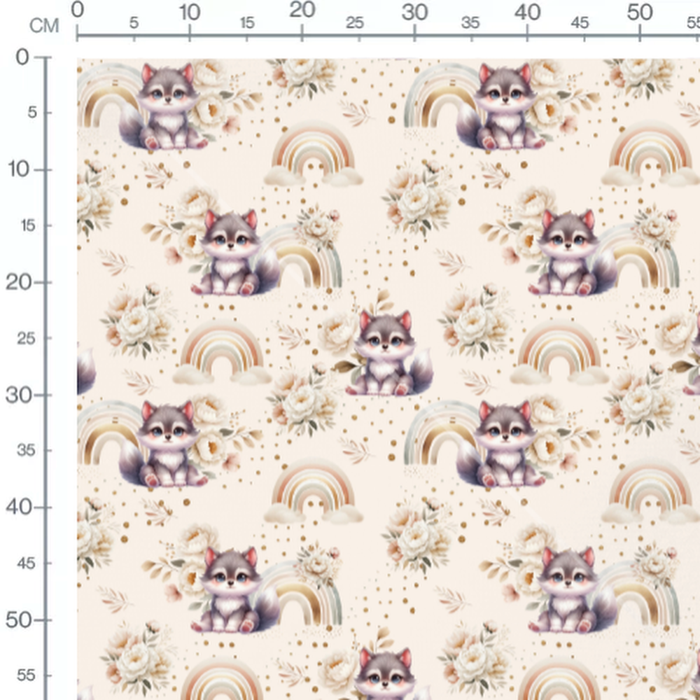 Tissu - loup arc en ciel pastel