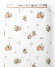 Tissu - Pommes et fleurs aquarelle