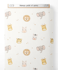 Tissu - Animaux pastel et carrés