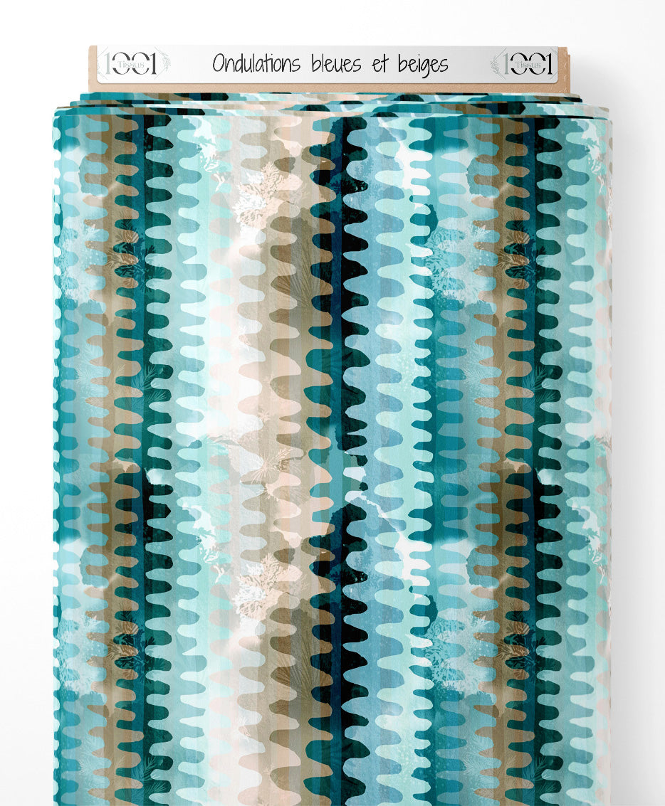 Tissu - Ondulations bleues et beiges