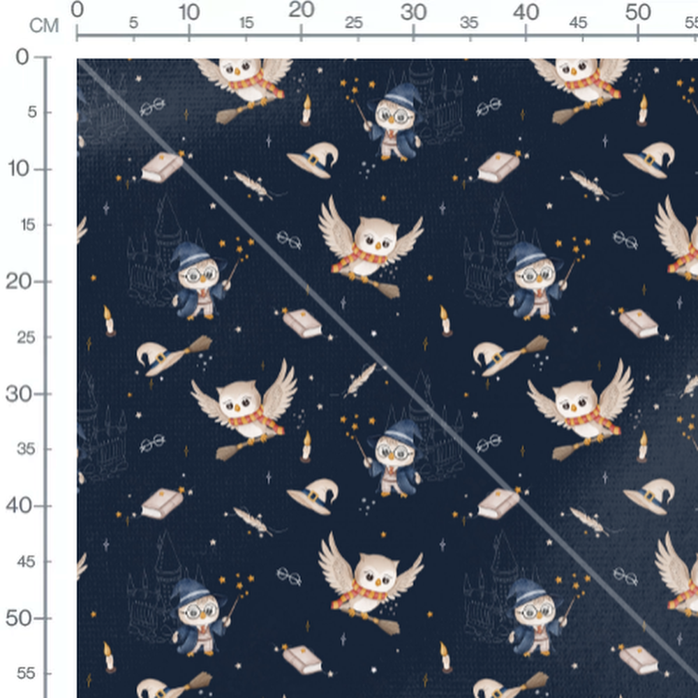 Tissu - Chouettes sorcières sur balais