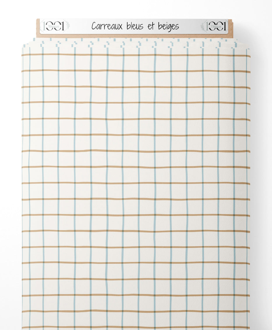 Tissu - Carreaux bleus et beiges