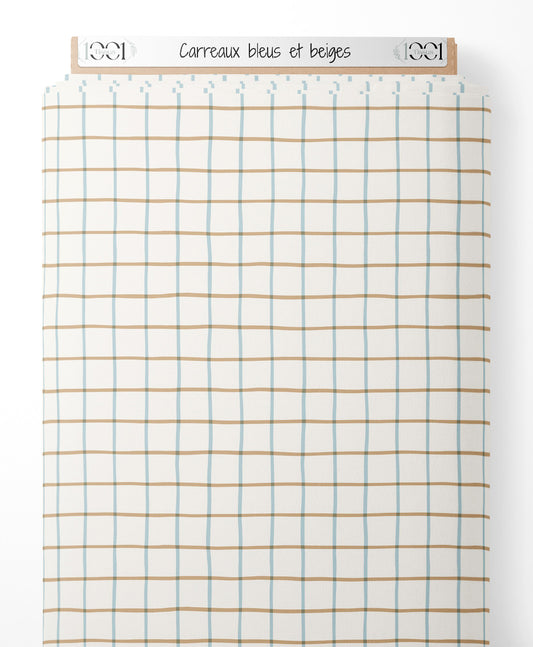 Tissu - Carreaux bleus et beiges