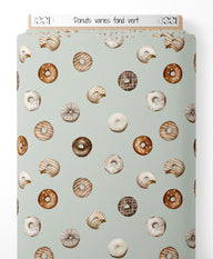 Tissu - Donuts variés sur fond vert