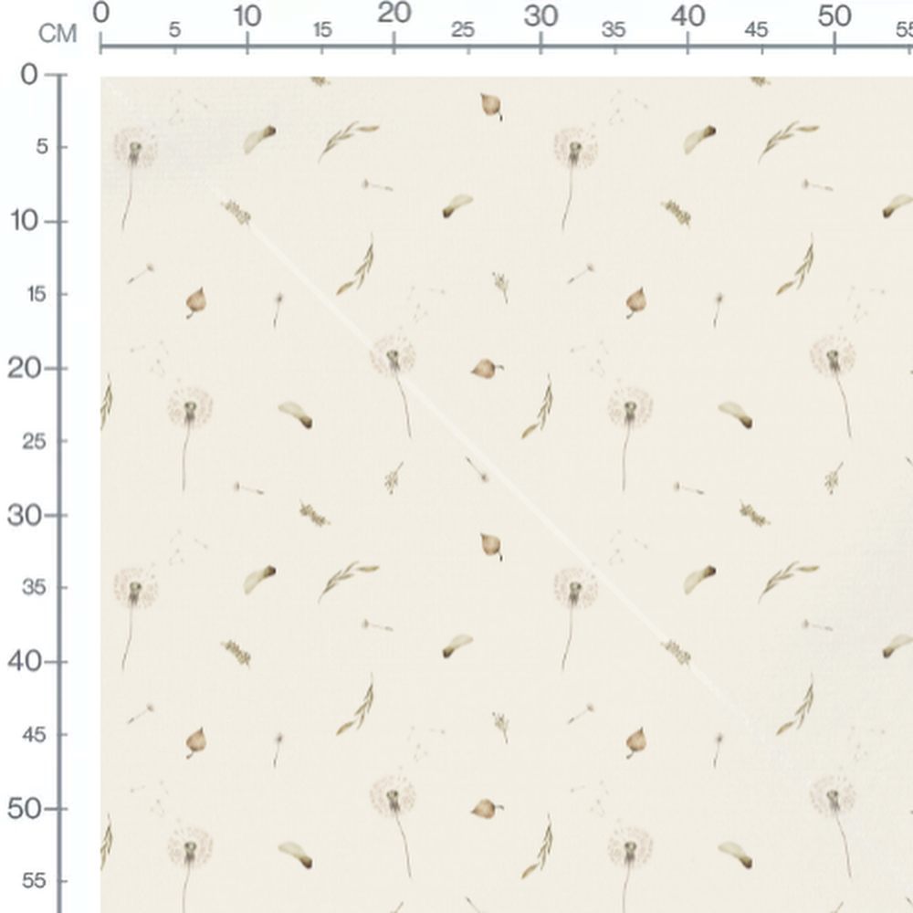 Tissu - Pissenlits et feuilles beige