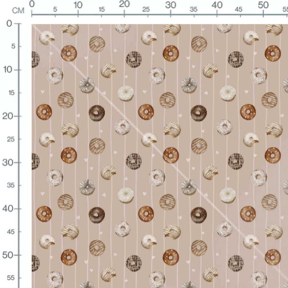 Tissu - Donuts colorés et cœurs blancs