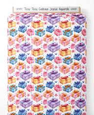 Tissu - Tissu Cadeaux Joyeux Aquarelle