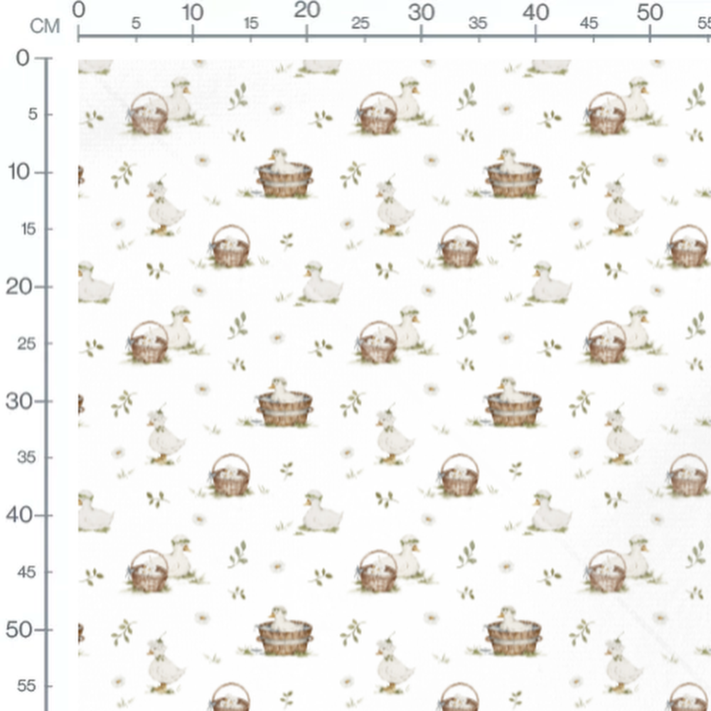 Tissu - Canards et fleurs blanches