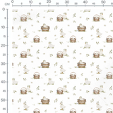 Tissu - Canards et fleurs blanches