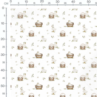 Tissu - Canards et fleurs blanches