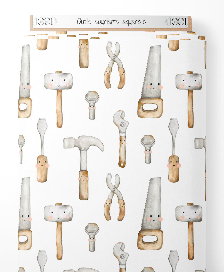 Tissu - Outils souriants aquarelle