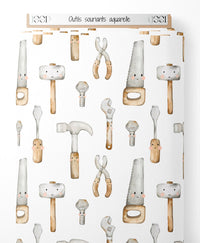 Tissu - Outils souriants aquarelle