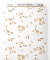 Tissu - Fleurs beiges sur fond blanc