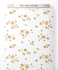 Tissu - Fleurs beiges sur fond blanc