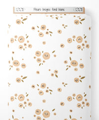 Tissu - Fleurs beiges sur fond blanc